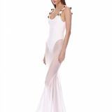 Kaya Blanc Sheer Illusion Metal Gown