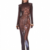 Leopard Long Sleeve Sheer Mesh Maxi Dress