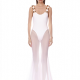 Kaya Blanc Sheer Illusion Metal Gown