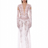 Naia Blanc Lace V-Neck Gown