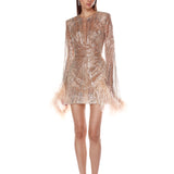 Tokyo Feather Champagne Mini Dress