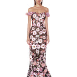 Jasmine Black Multi Off Shoulder Gown