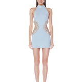 Camila Powder Blue Rhinestone Cutout Mini Dress