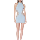 Camila Powder Blue Rhinestone Cutout Mini Dress