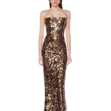 Farah Gold Multi Sequin Strapless Gown