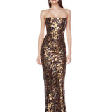 Farah Gold Multi Sequin Strapless Gown