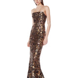 Farah Gold Multi Sequin Strapless Gown
