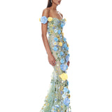 Portofino Floral Jasmine Off the Shoulder Blue Multi Gown