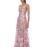 Venice 3D Floral Jasmine Pink Multi Maxi Gown