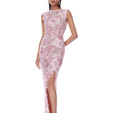 Capri Sequin Ellie Cap Sleeve Blush Maxi Dress