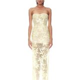 Daffodil Sequin Dahlia Strapless Maxi Dress