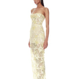 Daffodil Sequin Dahlia Strapless Maxi Dress