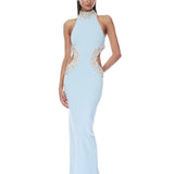 Camila Powder Blue Halterneck Cutout Maxi Dress