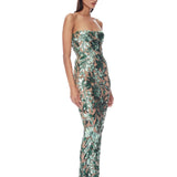 Dahlia Teal Paillette Strapless Maxi Dress