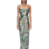 Dahlia Teal Paillette Strapless Maxi Dress