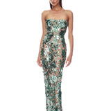 Dahlia Teal Paillette Strapless Maxi Dress