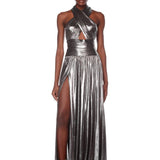 Florence Halterneck Silver Gown - BRONX AND BANCO