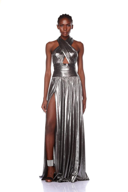 Florence Halterneck Silver Gown - BRONX AND BANCO