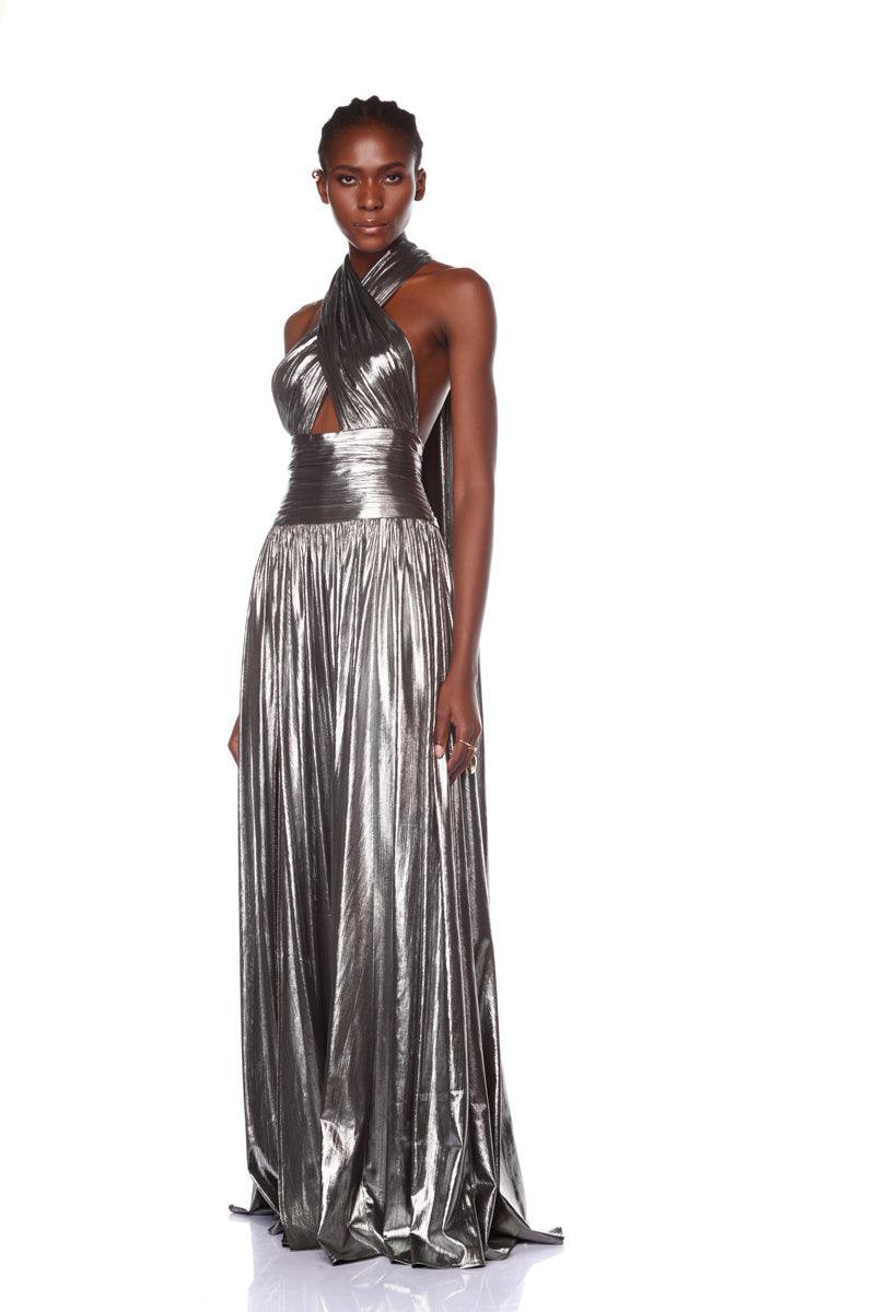 Florence Halterneck Silver Gown - BRONX AND BANCO