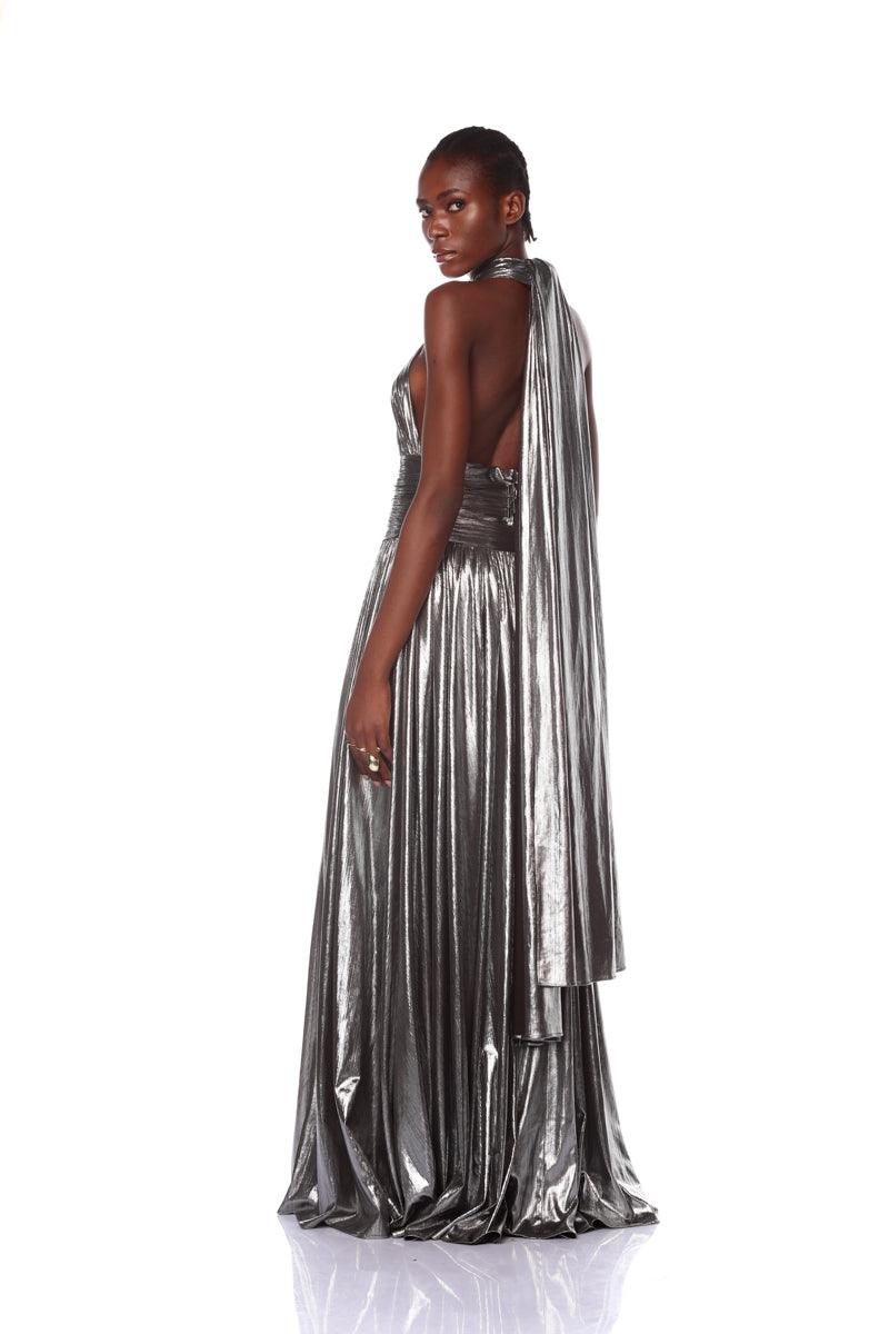 Florence Halterneck Silver Gown - BRONX AND BANCO