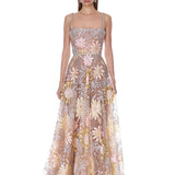 Midnight Embroidered Floral Gown