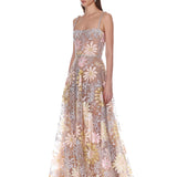 Midnight Embroidered Floral Gown