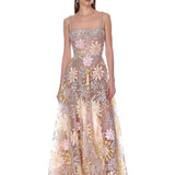 Midnight Embroidered Floral Gown