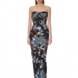 Dahlia Strapless Blue Yellow Multi Maxi Dress