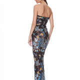 Dahlia Strapless Blue Yellow Multi Maxi Dress
