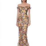 Bella 3D Butterfly Jasmine Off the Shoulder Gown