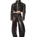 Look 8: Cropped Patent Jacket with Faux Fur Lining + Vegan Patent Leather Horseshoe Trouser
