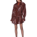 Look 16: Vegan Croc Embossed Burgundy Oversized Jacket