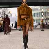 Look 9: Faux Mink Long Sleeve Cropped Jacket + Faux Mink Shorts