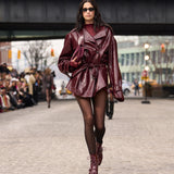 Look 16: Vegan Croc Embossed Burgundy Oversized Jacket