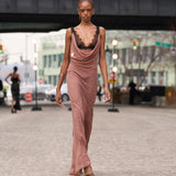Look 26: Dusty Blush Sheer Lace Detail Gown