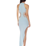 Camila Powder Blue Rhinestone Cutout Dress with Slit - SAMPLE