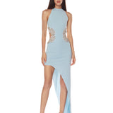 Camila Powder Blue Rhinestone Cutout Dress with Slit - SAMPLE