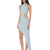 Camila Powder Blue Rhinestone Cutout Dress with Slit - SAMPLE
