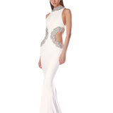 Camila White Rhinestone Cutout Gown