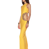 Camila Yellow Rhinestone Cutout Maxi Dress