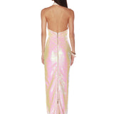 Coco Halterneck Pink Iridescent Maxi Dress