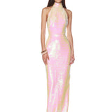 Coco Halterneck Pink Iridescent Maxi Dress