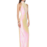 Coco Halterneck Pink Iridescent Maxi Dress