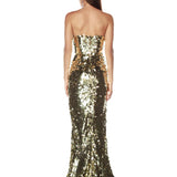 Farah Gold Sequin Strapless Gown