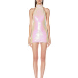 Farah Pink Multi Halterneck Mini Dress - Sample