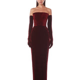 Florentina Burgundy Strapless Velvet Gown