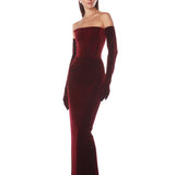 Florentina Burgundy Strapless Velvet Gown