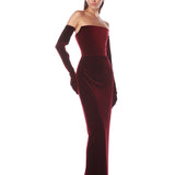 Florentina Burgundy Strapless Velvet Gown