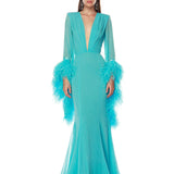 Geisha V-Neck Teal Gown