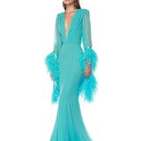 Geisha V-Neck Teal Gown